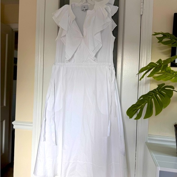 G. LABEL BY GOOP Connie Ruffle Mid-Length Dress Diner En Blanc Barbiecore - Picture 8 of 14